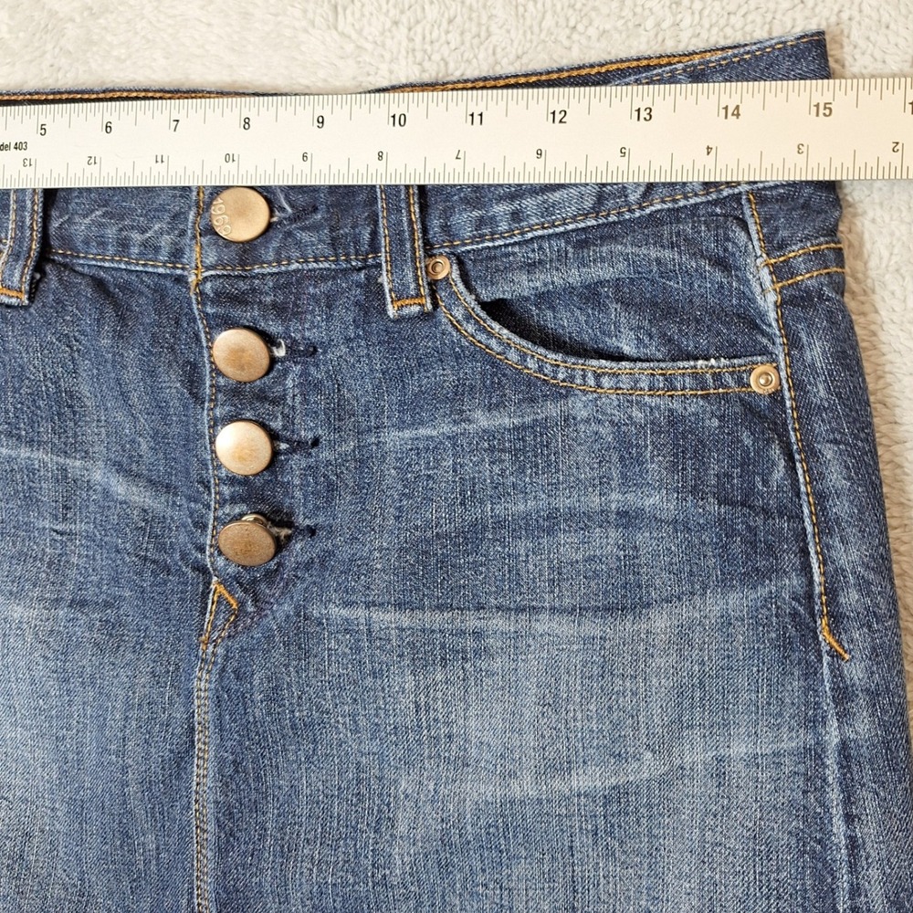 Gap 1969 Denim Mini Skirt Women's 25/0 Blue Button Fly Raw Hem Distressed Short - Picture 6 of 7